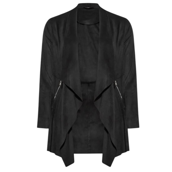 Zara Black Faux Suede Draped Waterfall Blazer Moto Jacket Open Front Size XS - Picture 1 of 14